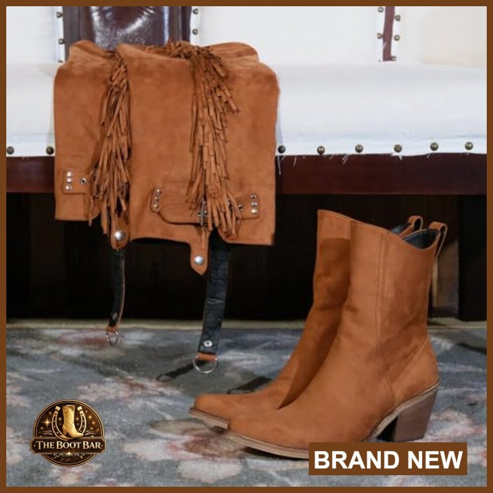 Over The Knee Cowboy Boots With Fringe Buckle Belts Chunky Heel View 4